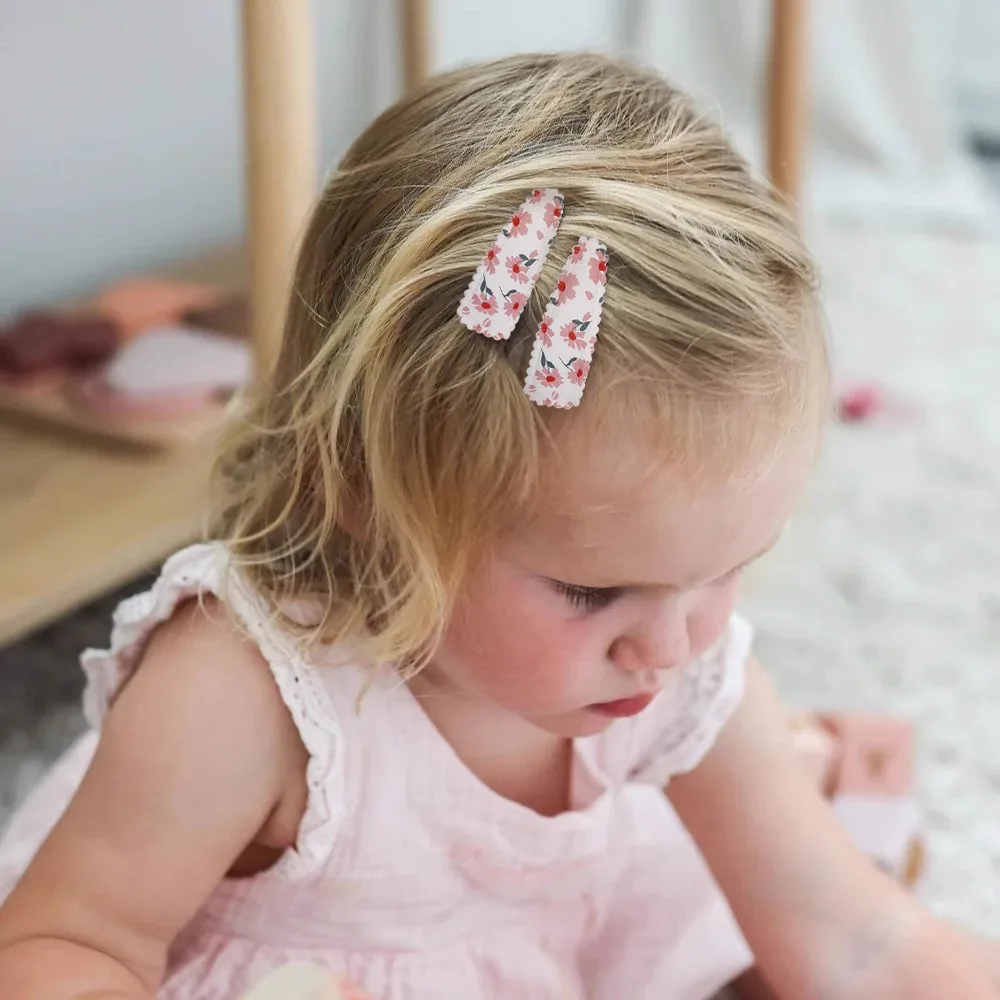 20pcs/set Cute Baby Girl Hair Drop Clips Hairpin Plaid Cotton Alloy Hair Snap Clip Barrette Polka Dot Flower Basic Snap Girls