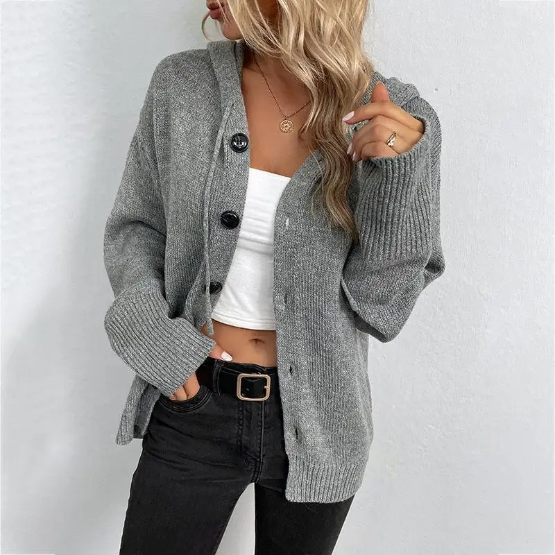

Long Hoodie Knitted Cardigan Sweater Jaet Women's Loose Fit Splice Sle Regular Sve Pure Color Autumn Season Faion