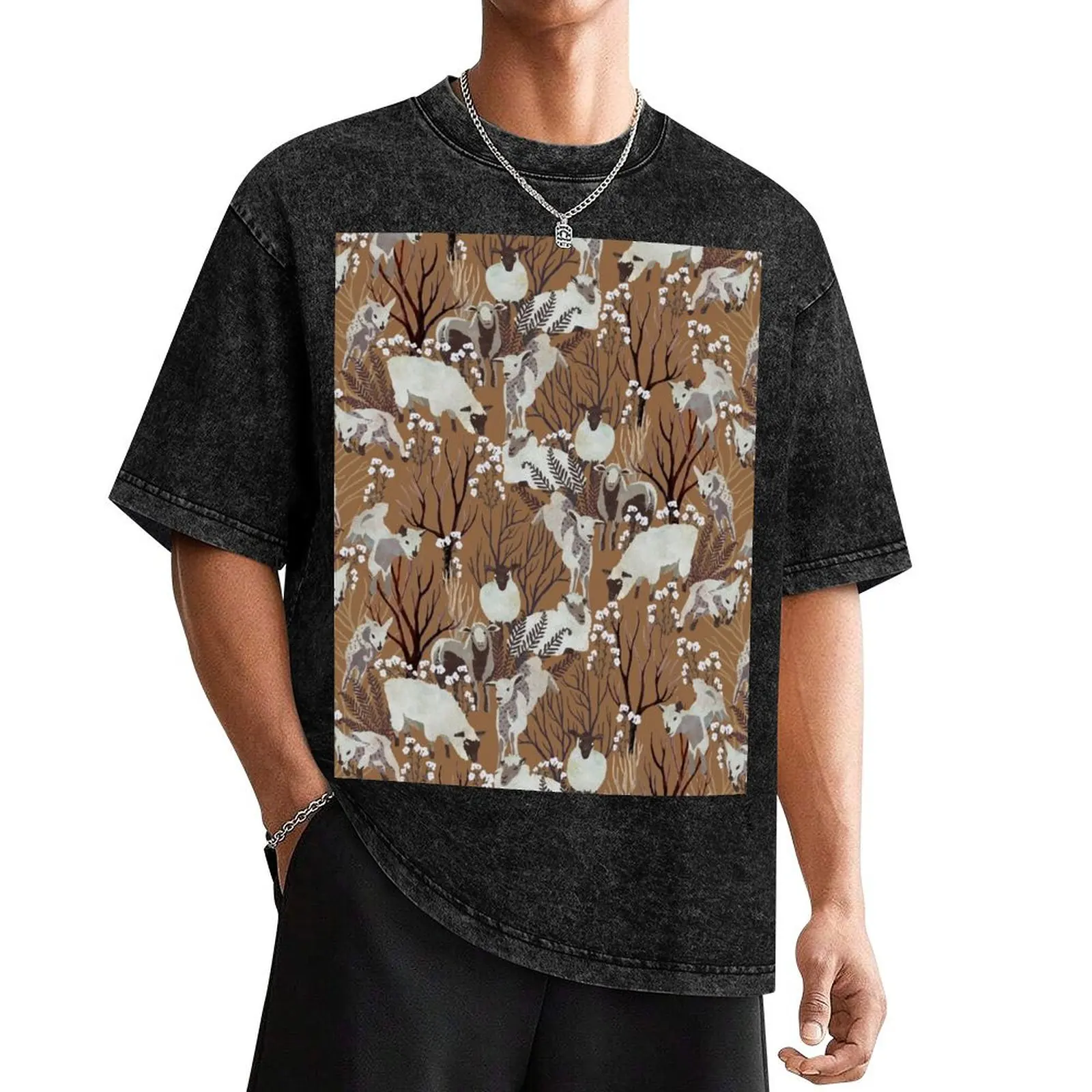 

Sheep with trees and flowers T-Shirt custom shirt oversizeds mens t shirt