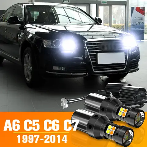 듀얼 모드 LED 방향 지시등 및 주간 주행등, DRL 액세서리, 아우디 A6 C5 C6 C7 1997-2014 2005 2006 2009 2010 2011 2012, 2x