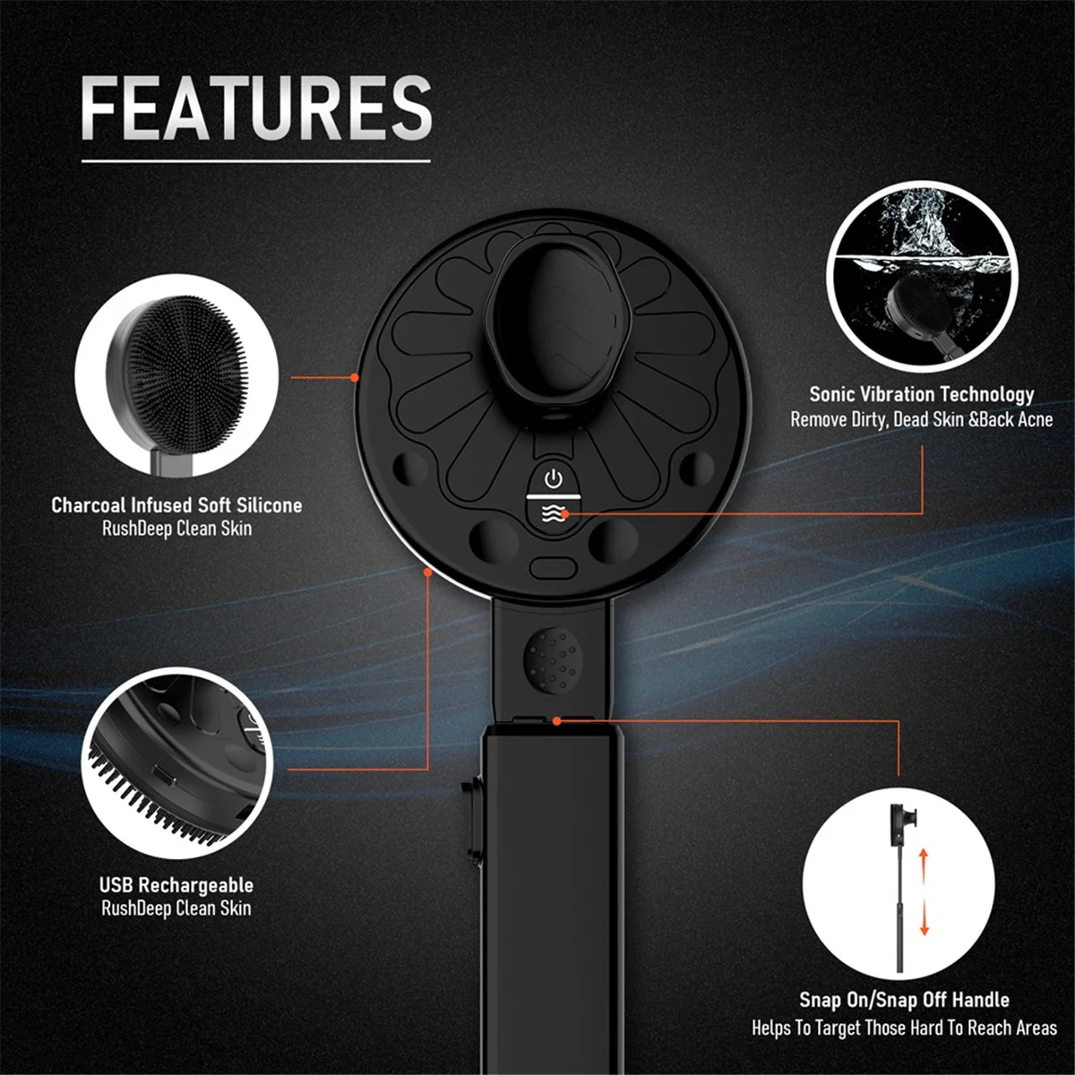 ABXHA Vibrating Back Scrubber with Retractable Handle, Rechargeable Silicone Body Brush,Household Bath Brush