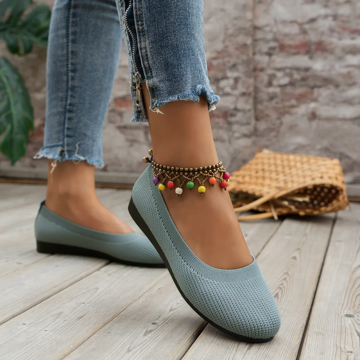 Frühlings-Damenschuhe, neue gestrickte Socken-Sneaker, atmungsaktive Slip-On-Loafer mit runder Zehenpartie, Größe 36-43, leichte Schuhe in Übergröße – Detail 34