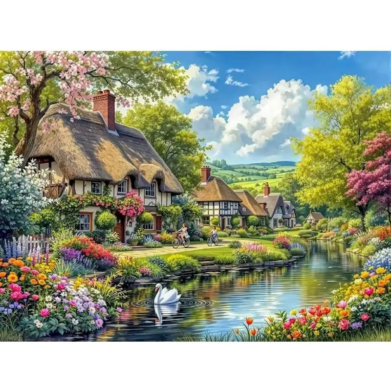 

GATYZTORY Village Painting By Numbers Crafts Diy Making Kits Landscape 40x50cm Wall Decor Acrylic on Canvas Paints