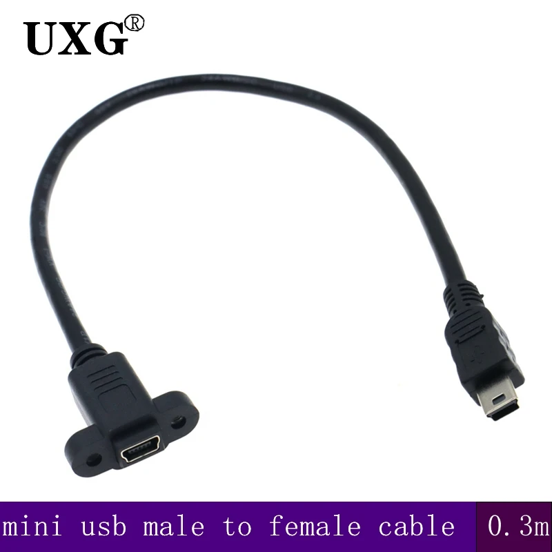 

Mini USB USB 2.0 Male Connector to Mini USB 2.0 Female Extension Cable Pitch 17.5mm With screws Panel Mount Hole 25cm