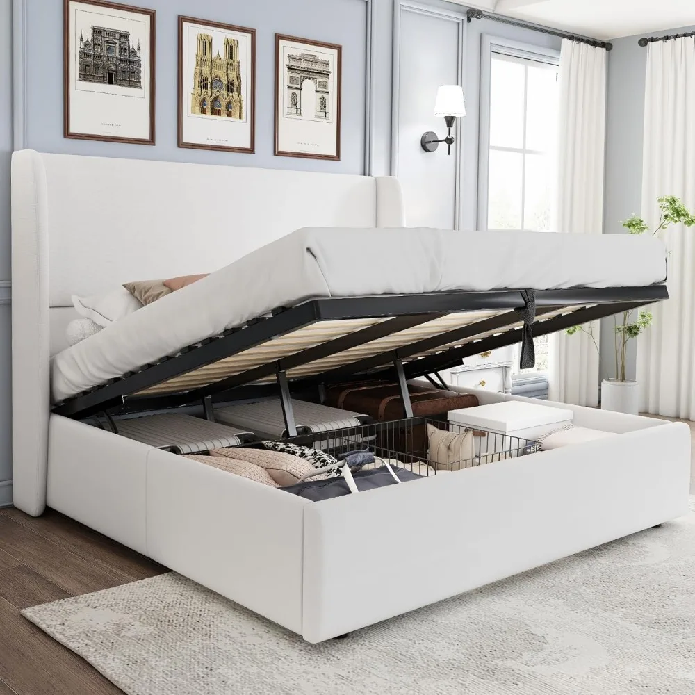 

Lift Up Storage Bed Queen Size Upholstered Platform Beds Frame with Hydraulic Storage/No Box Spring Needed, bed