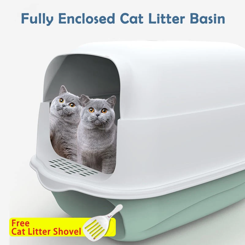 

Cat Litter Box Fully Enclosed Large Capacity Cats Toilet with Scoop Spillproof Deodorant Anti-splash Pet Cleaning Supplies