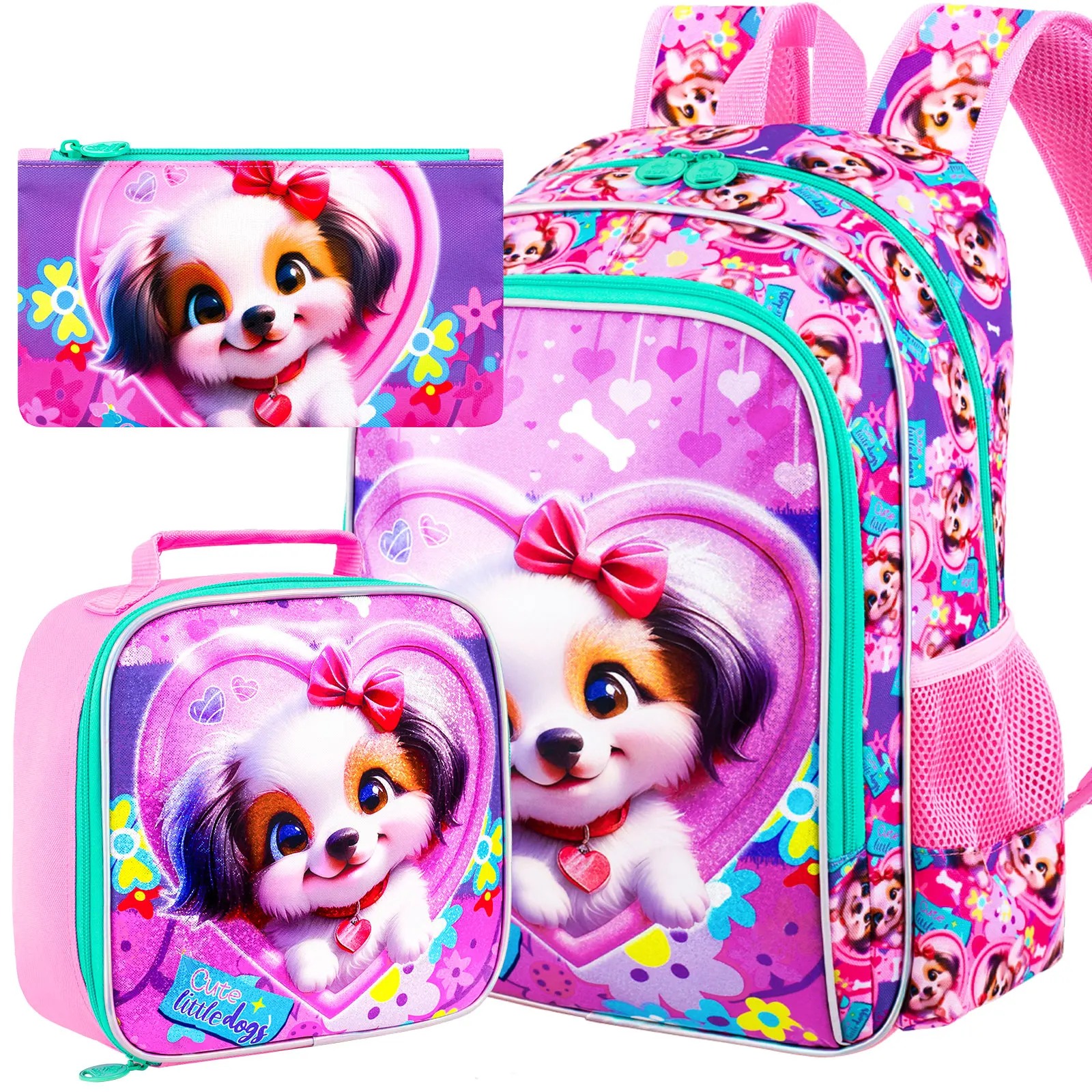 

3PCS Backpacks for Girls Bookbag for Elementary, Kids Water Resistant Backpack Set with Lunch Box