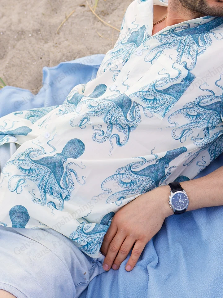 

Men's Hawaiian Shirt Sea World Starfish 3d Print Shirt Short Sleeve Button Single Breasted Beach Shirts Women Blouse Camisas Man