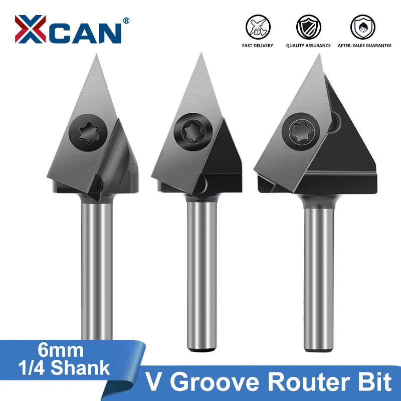 XCAN Milling Cutter Insert CNC Router Bit 6mm 1/4 Shank V Groove Router Bit for Woodworking 2D/3D Engraving Cutter