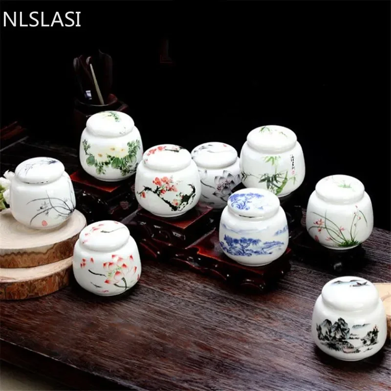 1pcs White Porcelain Tea Storage Small Tea Jar Tea Box Portable Sealed Canister Storage Tank Ceramic Tea Caddy Tea Container