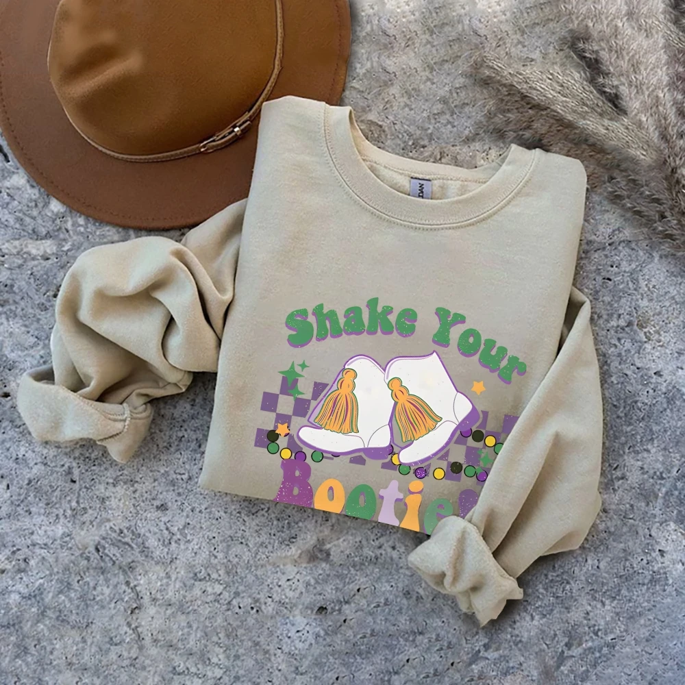 Shake Your Bootie Sweatshirt Boots Mardi Gras Pullover Fat Tuesday Pullover Festival Carnival Lousiana NOLA Sweaters