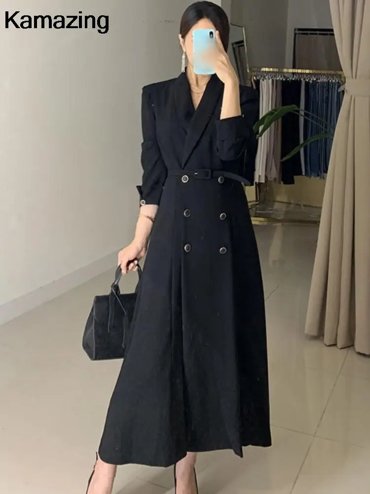 Autumn Women\'s Double Breasted Elegant Blazer Dresses Long Sleeve Casual Office Ladies A-Line Vestidos Femme Fashion Clothes New