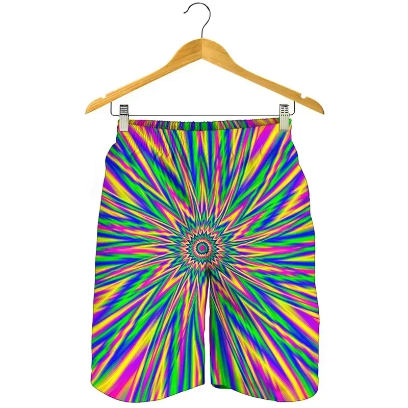 Men Shorts 3D Printed Colorful Pattern Striped Short Pants Street Rainbow Colors Pixels Loose Fit Casual Summer Beach Wear