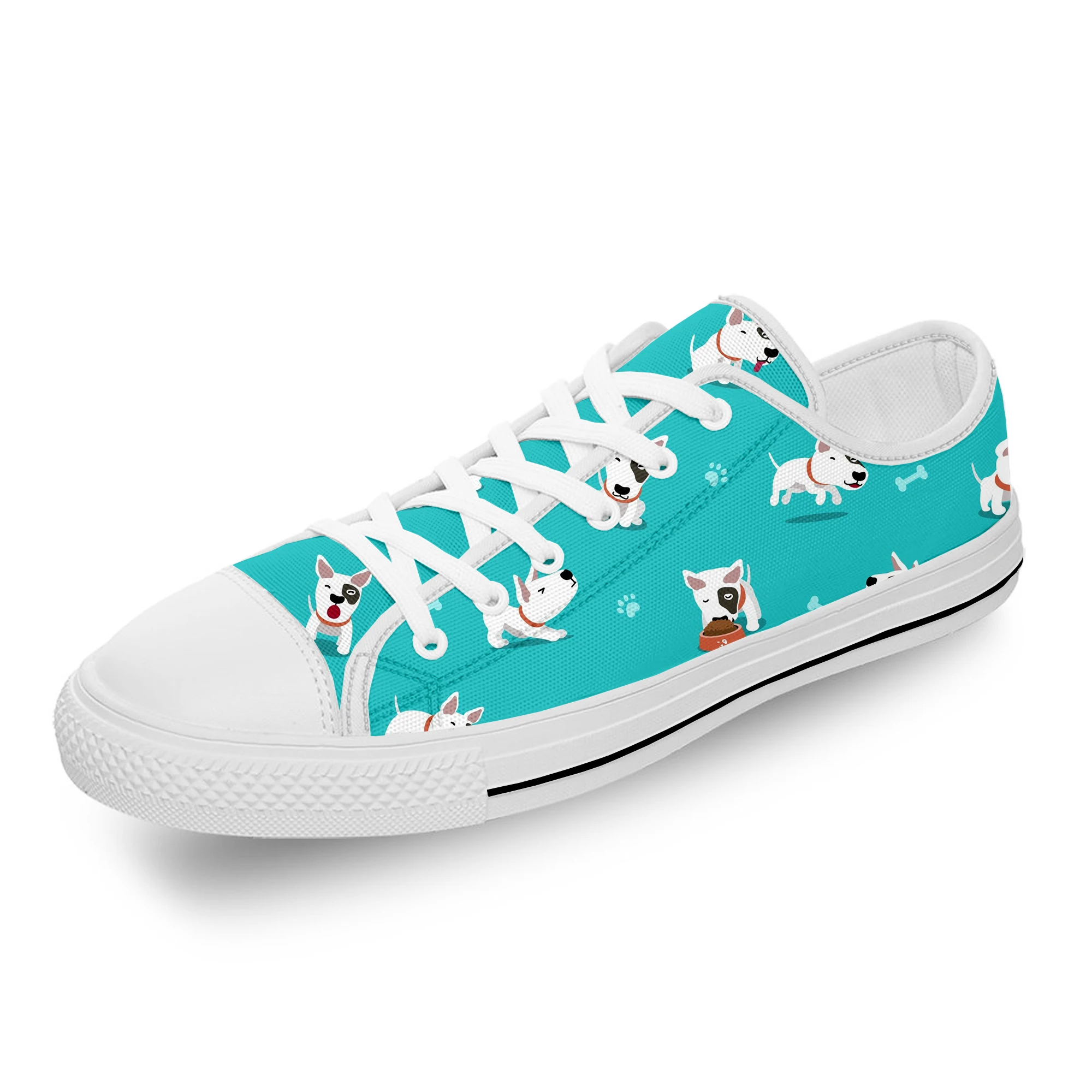 Animal Bull Terrier Cartoon Dog White Cloth Fashion 3D Print Low Top Canvas Shoes Men Women Lightweight Breathable Sneakers