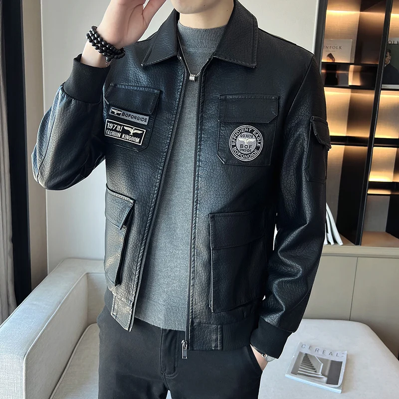 High Quality Leather Jacket Men Spring Autumn New Black Jackets Motorcycle Lmitation Leather Large Size Loose Coat Man