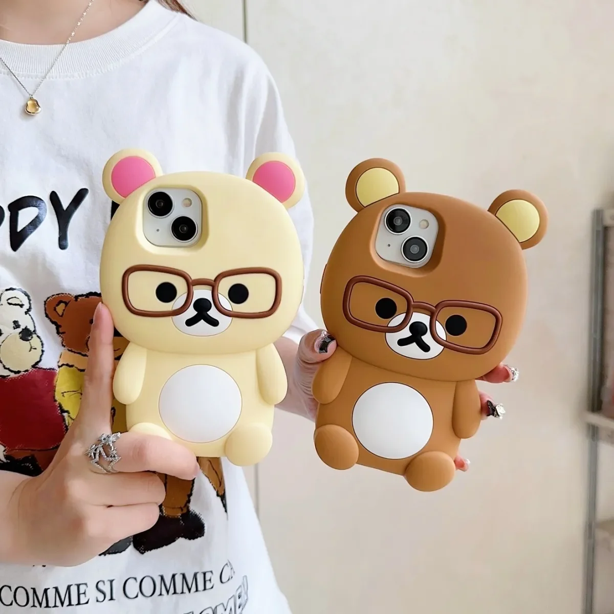 

Забавные 3D-очки с милым медведем R-Rilakkuma, мягкий силиконовый чехол для телефона для iPhone 16, 15, 14, 13, 12, 11 Pro Max, мультяшный кавайный чехол