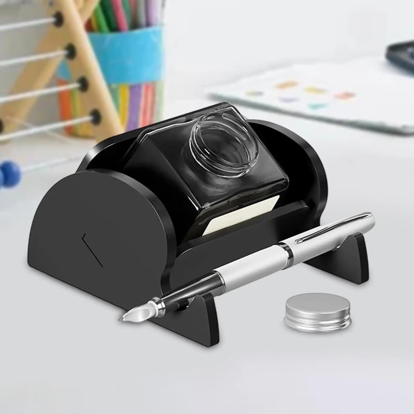 Tilting Ink Bottle Holder Acrylic Anti Slip Table Decoration 2 in 1 Pen Holder Multipurpose for Home Desk Office