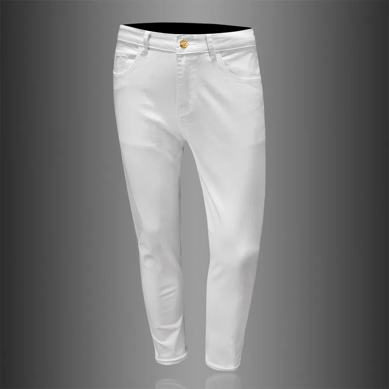 

Spring 2025 Men's Slim Fit Jeans Fashionable White Denim Pants Trendy Korean Style Breathable Long Trousers Modern Urban Style