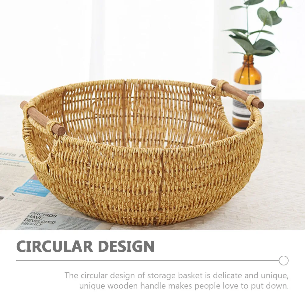 

Handwoven Desktop Storage Basket Egg Organizer Woven Baskets Pantry Kitchen Home Decor Fruit Toy Container Wooden Handle