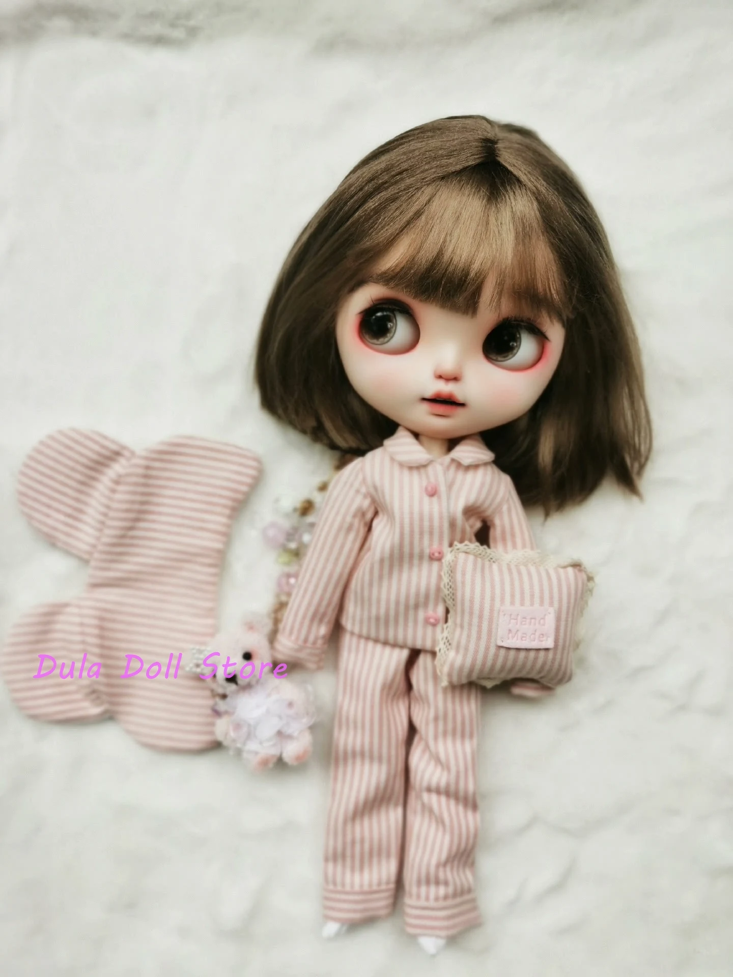 Vêtements Dula Butter pour Blythe, ensemble pyjama en coton rayé rose fait à la main, ob24 ob22 Diandian Azone Licca ICY JerryB 1/6 herbe d Butter