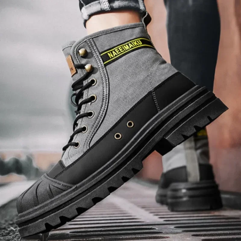 Men's Ankle Boots Fashion High-top Sneakers for Men Breathable Canvas Casual Boots Non Slip Combat Hiking Boots Botas Masculinas - Image 5