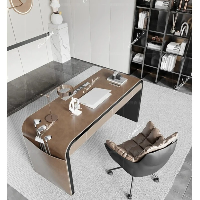 

Italian minimalist light luxury modern saddle leather computer home master bedroom design desk