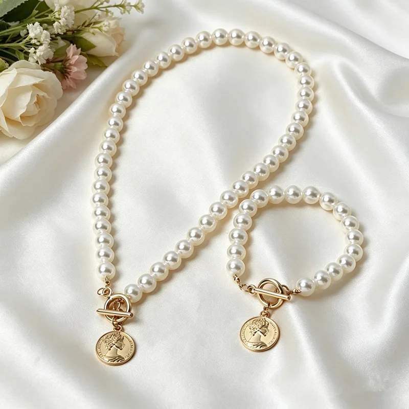 Retro Baroque Pearl Jewelry Set for Women Wedding Party Necklace and Bracelet Gift