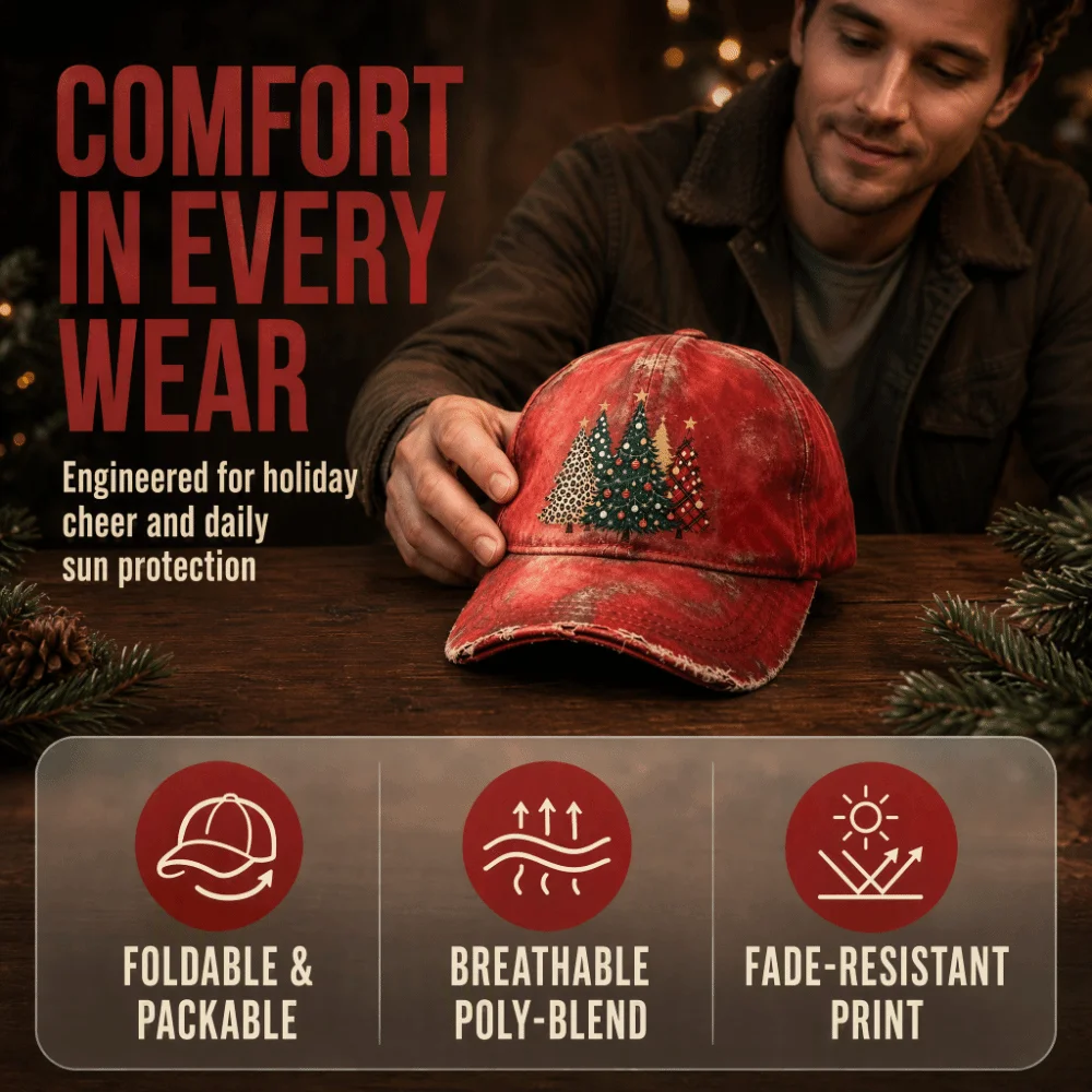 Cartoon Digital Printing Distressed Christmas Baseball Cap Polyester Round Top Vintage Washed Holiday Dad Hat 56-60cm Adjustable