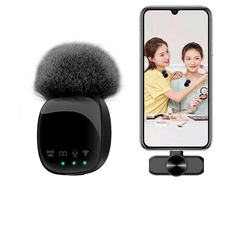 Wireless Lavalier Microphone HD Portable Audio Video Recording Mini Microphone for iPhone Android Live Gaming Phone Microphone