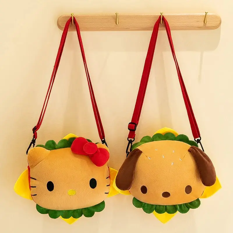 New  Hello Kitty Crossbody Bag Pochacco Cute Burger Plush Shoulder Bag Cartoon Anime Fill Y2K Plush Doll Dopamine Handbag