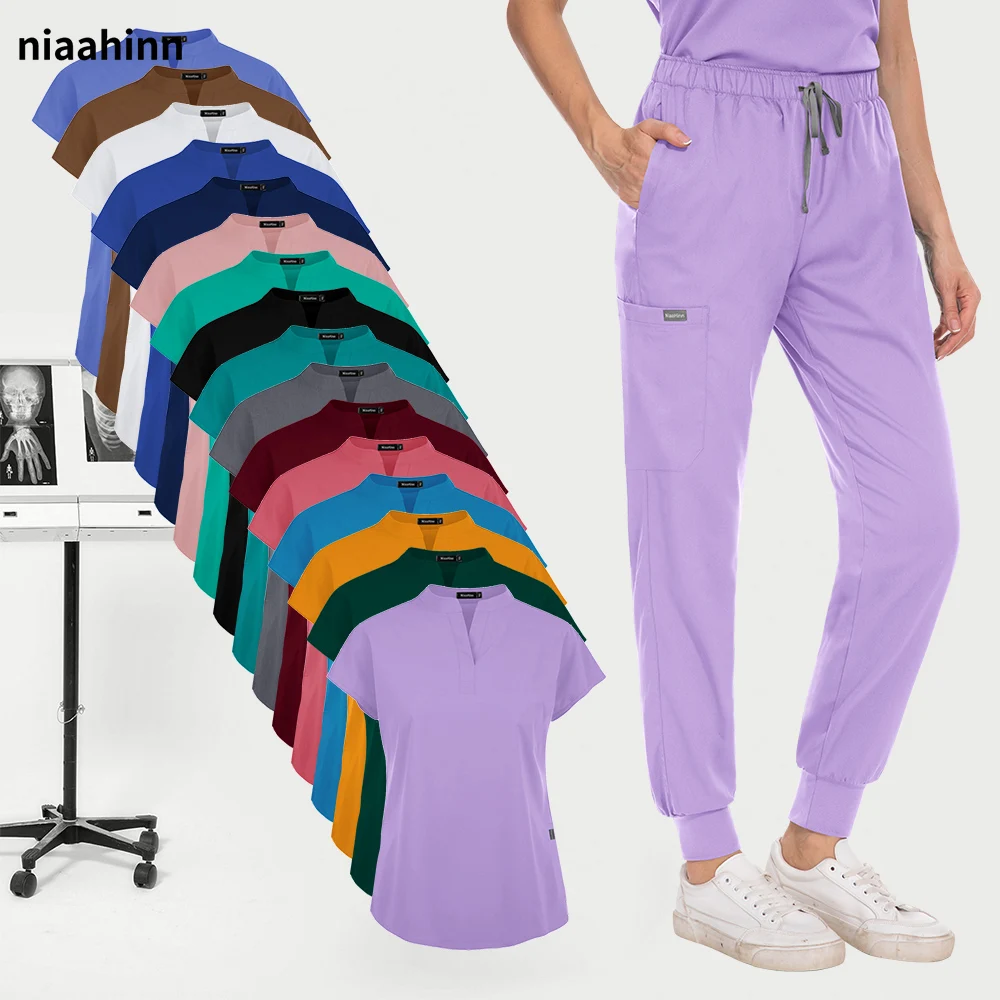 Niaahinn الزي الطبي عالي الجودة مستشفى معاطف للأطباء والممرضات الدعك مجموعات النساء ملابس التمريض طبيب الأسنان زي ملابس العمل السريرية