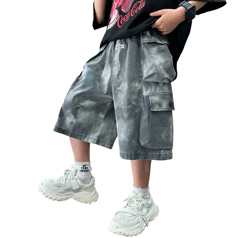 Teenage Boys' Cargo Shorts Summer New Kids Casual Loose Shorts Children's Large Pockets in Five-minute Trousers Thin Versatile