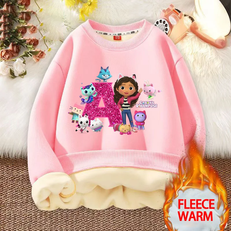 غابي دمية الاطفال بلوزات أنيمي طباعة A-Z البلوفرات مع الصوف هوديس الفتيات الدافئة الأطفال طاقم الرقبة الملابس هدية عيد الميلاد #2