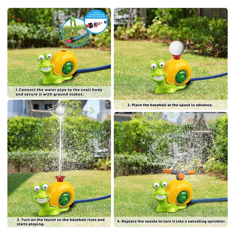 

ODIES-Water Sprinkler Baseball Kids Outdoor Play Toys, 2 In 1 Snail Water Outside Toys With 2 Sprinkler Heads For Boys Girls