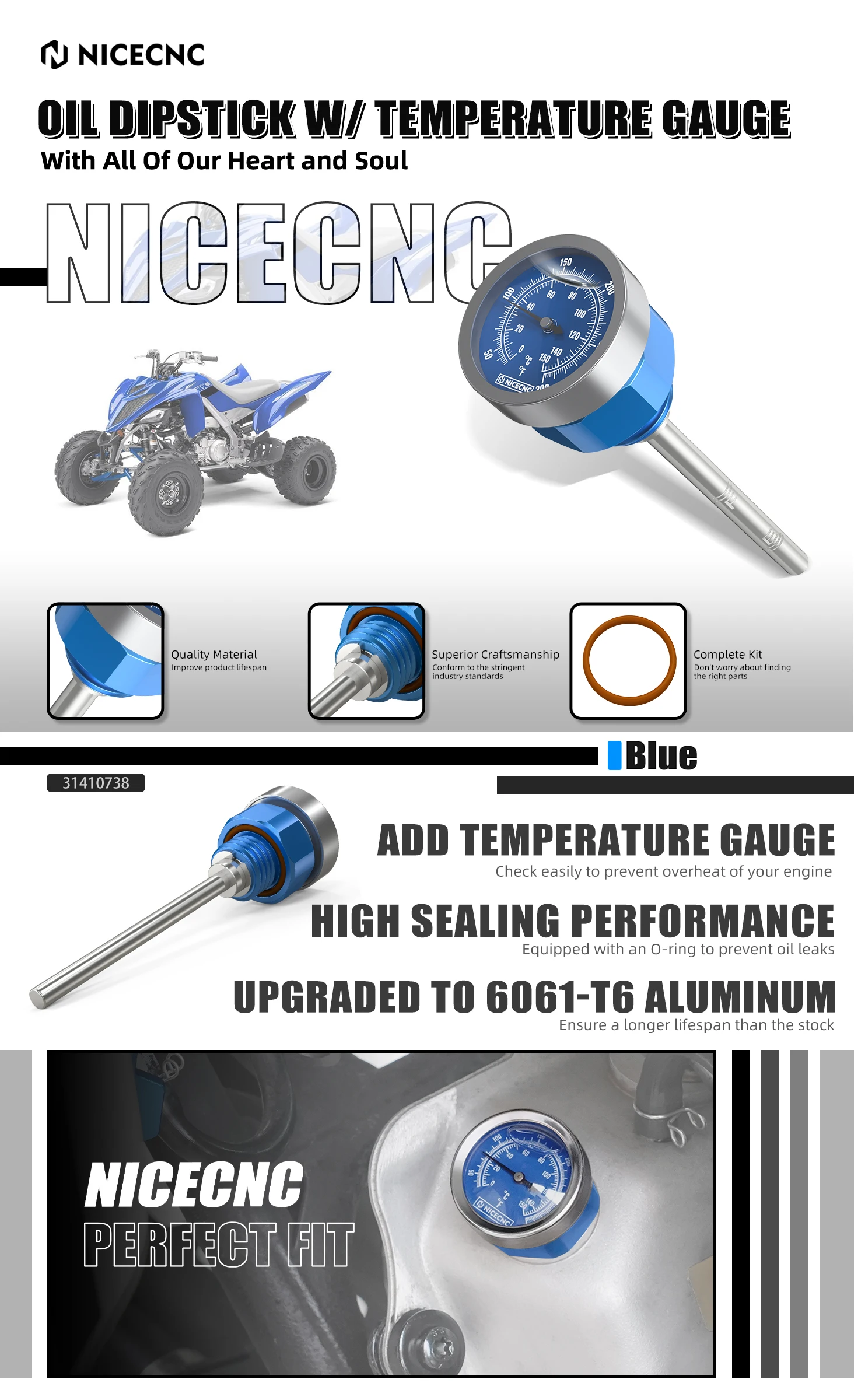 NICECNC Für Yamaha Raptor 700 700R 2006-2026 Ölmessstab mit Temperaturanzeige Für Yamaha Raptor 660R YFZ450 ATV Zubehör – Detail 1