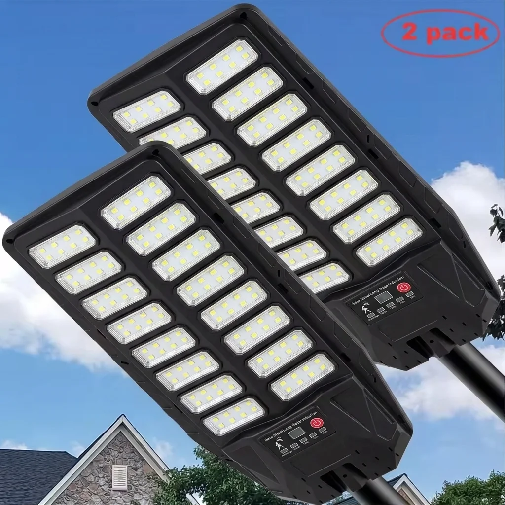 2er-Pack Solarleuchten für den Außenbereich, 200.000 lm, wasserdichte LED-Solar-Straßenleuchten mit Bewegungssensor, solarbetriebene Leuchte für Parkplätze