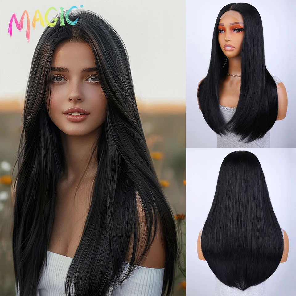 Magisch Haar Synthetische Kanten Pruiken Voor Zwarte Vrouwen Rechte Bob Pruiken 22 Inch Easy Wear Ombre Bruine Blonde Pruik Cosplay Pruik