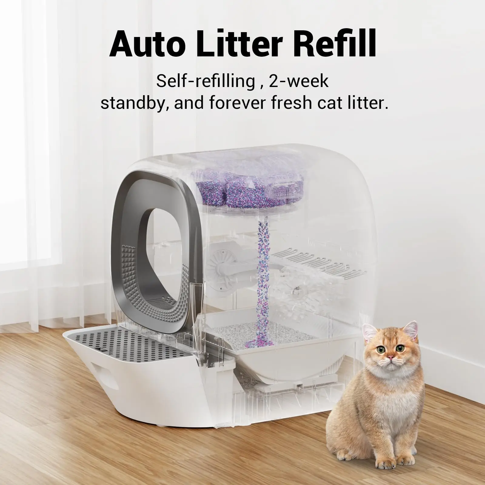 Auto Refill & Automatic Cleaning Cat Litter Box for Multiple Cats 5G/2.4G Anti-Pinch Smart Safety Protection App Control  80L XL