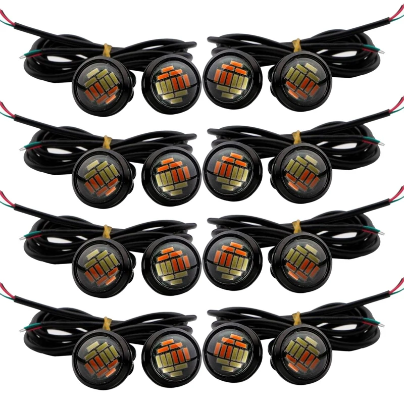 16 Pcs Car 12V 23Mm Dual Color Switchback 4014 12 LED Drl Eagle Eye Daytime Light