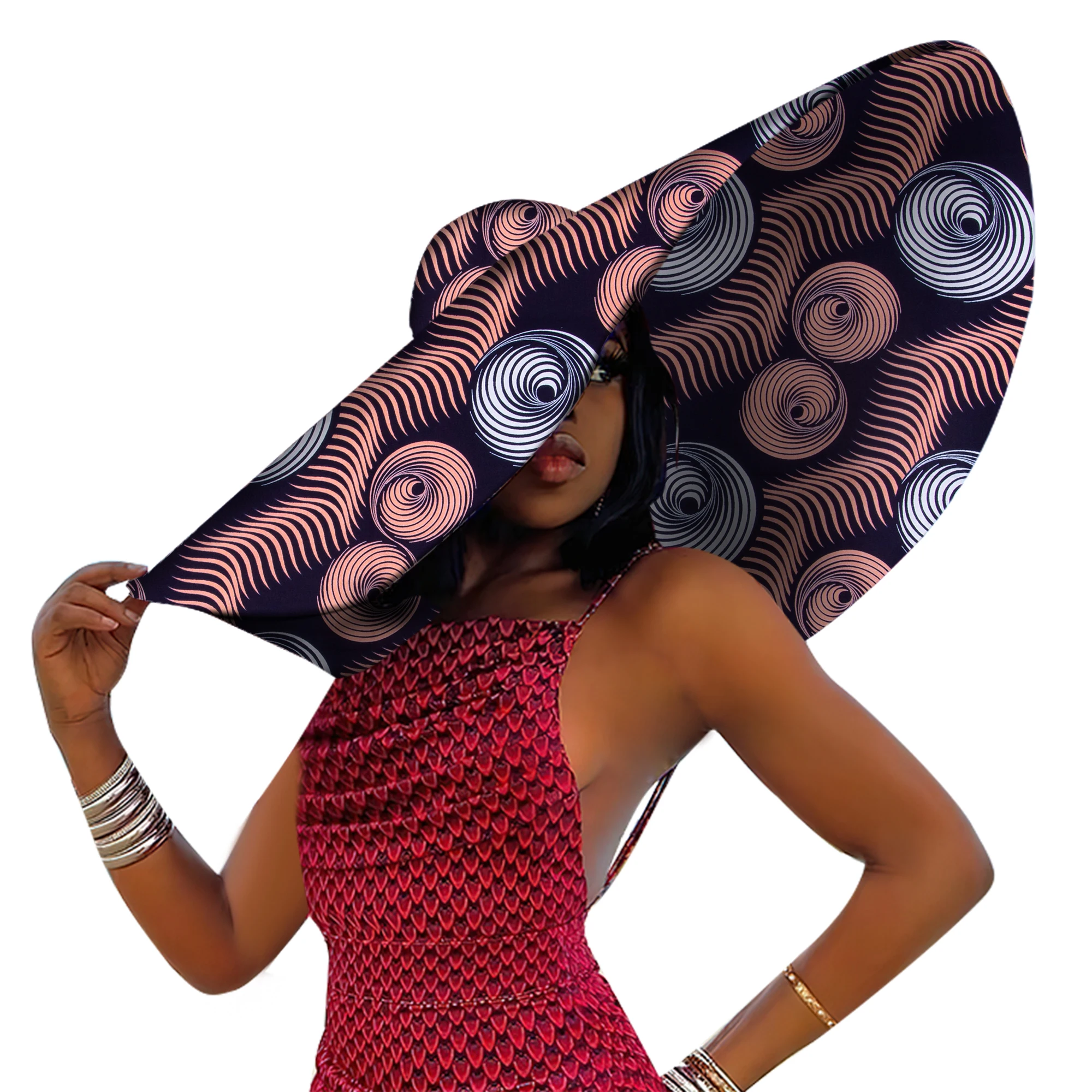 African Women Hat Summer Beach Hats Large Brim Sun Protection Fashion Ankara Cap Hat Customized Product