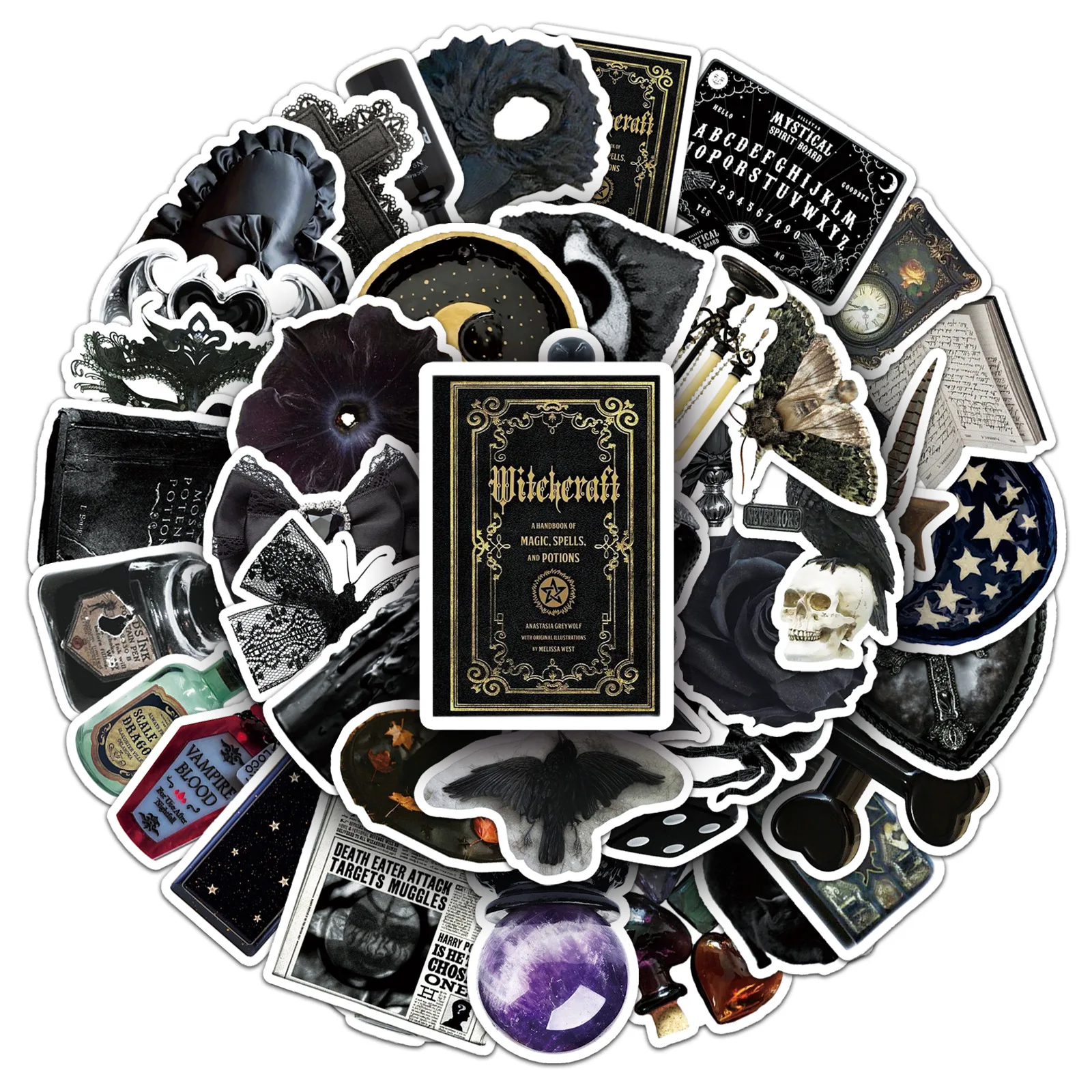 10/30/50 Stück Dunkle Gothic-Hexerei-Aufkleber, schwarze Kerzen, Raben, Tränkeflaschen, DIY-Dekor-Aufkleber für Telefon, Laptop, Gepäck, Geschenke