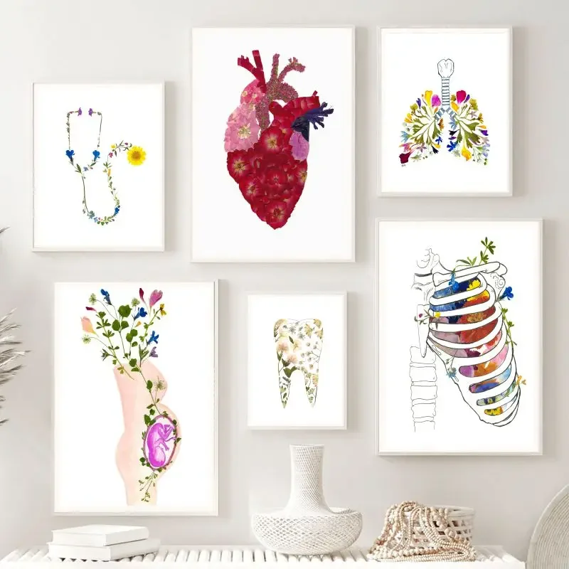 Unframe Human Anatomy Breastfeeding Lung Stethoscope Embossed Wall Art Print Canvas Painting Posters for Living Room Modern Home