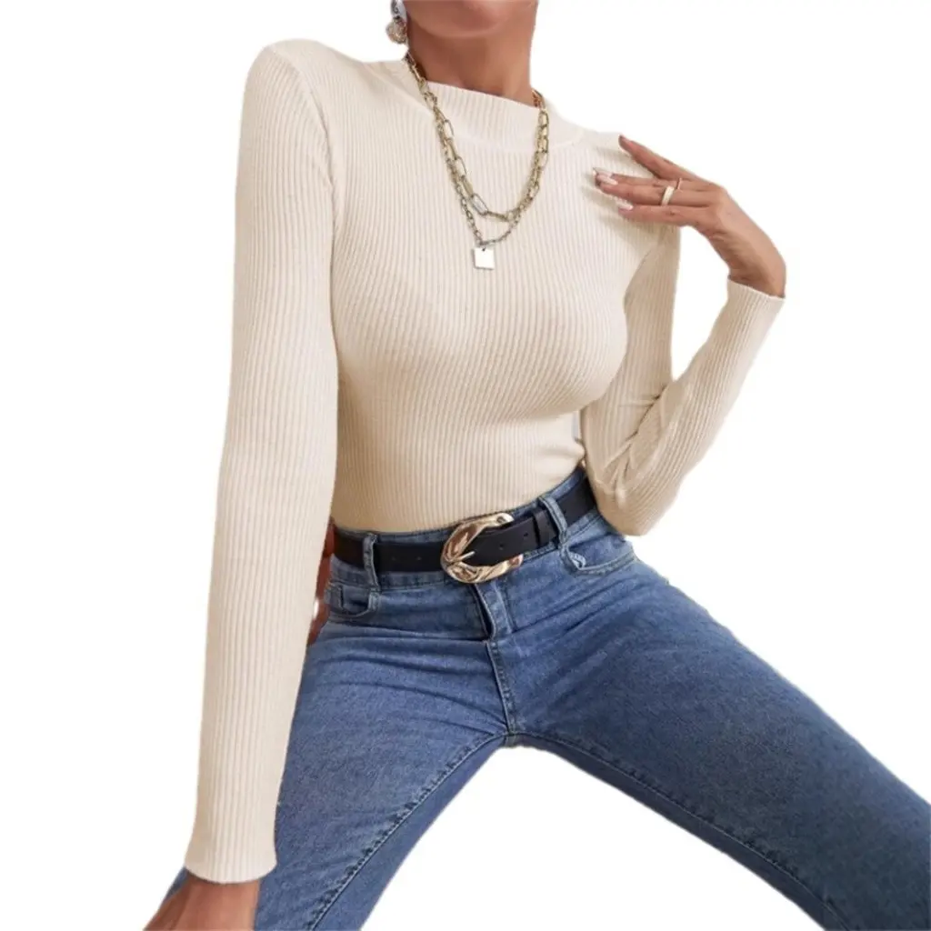 

Women's Slim-fit Half-high Neck Sweater Solid Color Base Layer Autumn Winter Thin Fashion Top for European And American Markets