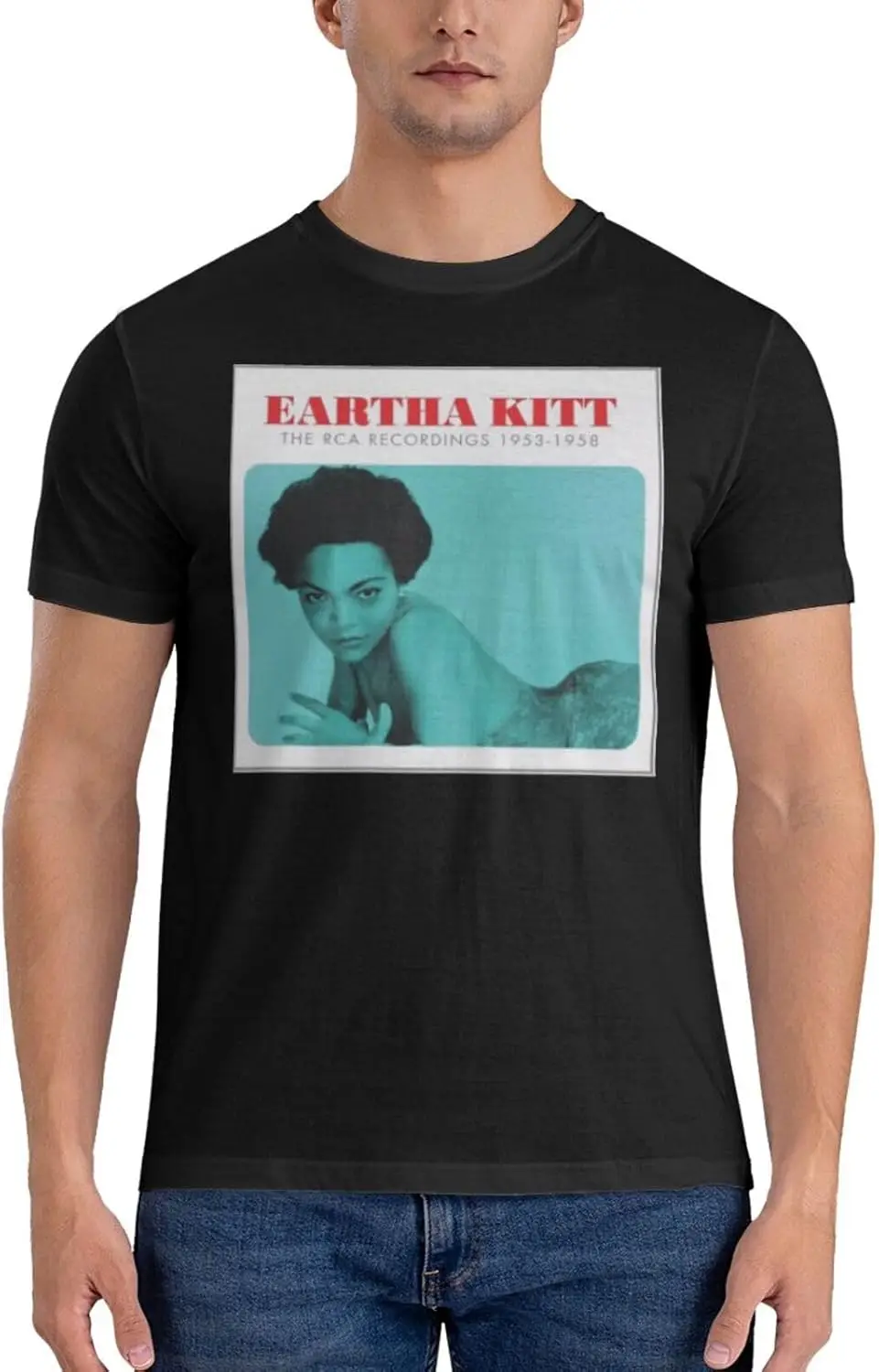 تيشيرتات قطنية بأكمام قصيرة قابلة للتنفس للرجال من Eartha Music Kitt، نمط شخصي، تي شيرت مخصص باللون الأسود