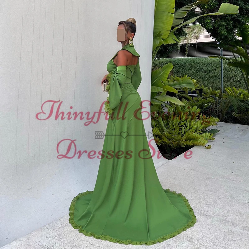 Thinyfull 2024 A-Line Prom Evening Dresses Saudi Arabia Puff Sleeve Satin Party Dress Women Night Cocktail Prom Gowns Plus Size