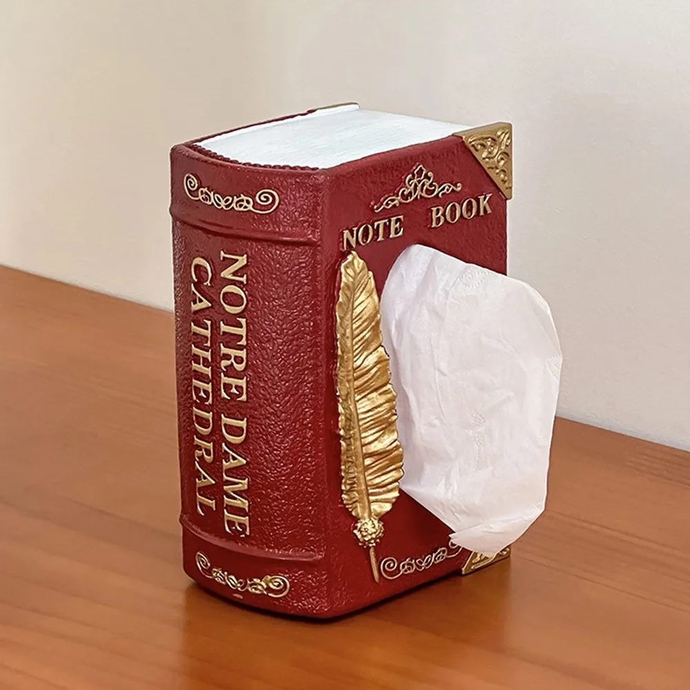 

Simulation Book Shaped Tissue Box Vintage Style Creative Design Decorative Tissue Boxes Feather Pattern Literary Theme