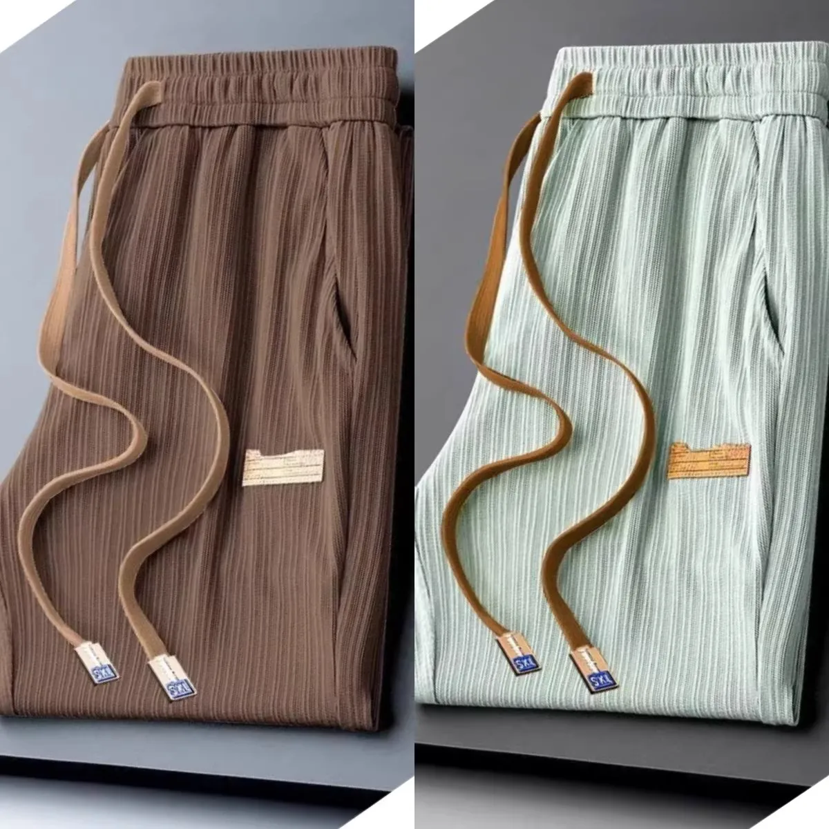 Calças Esportivas Masculinas de Verão em Seda Gelada, Corte Slim, Secagem Rápida, Perna Reta, Casuais, Soltas, Perna Larga, C...