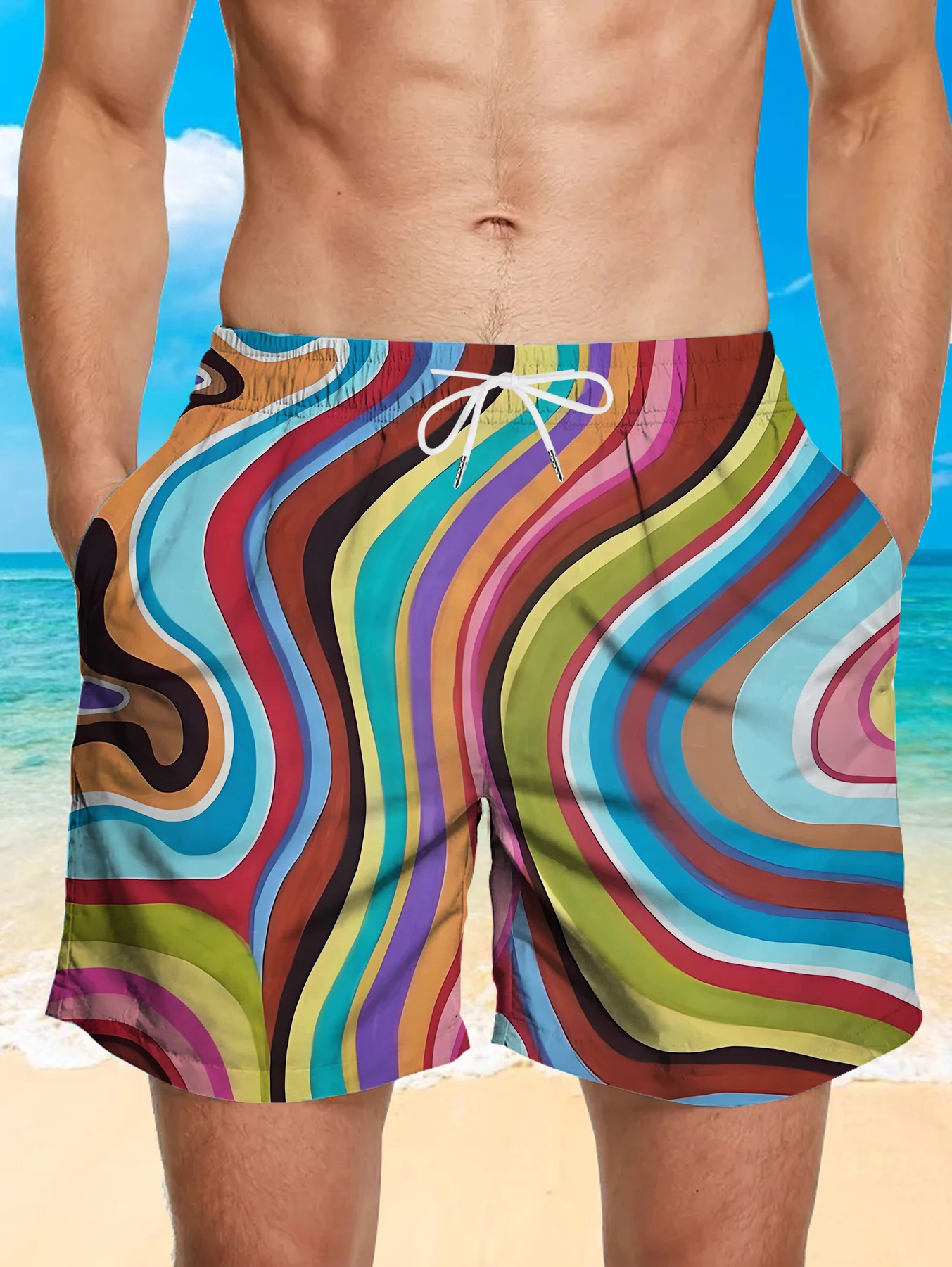 

Travel Beach Board Shorts Men Full Digital Print Quick Dry Lightweight Trousers
