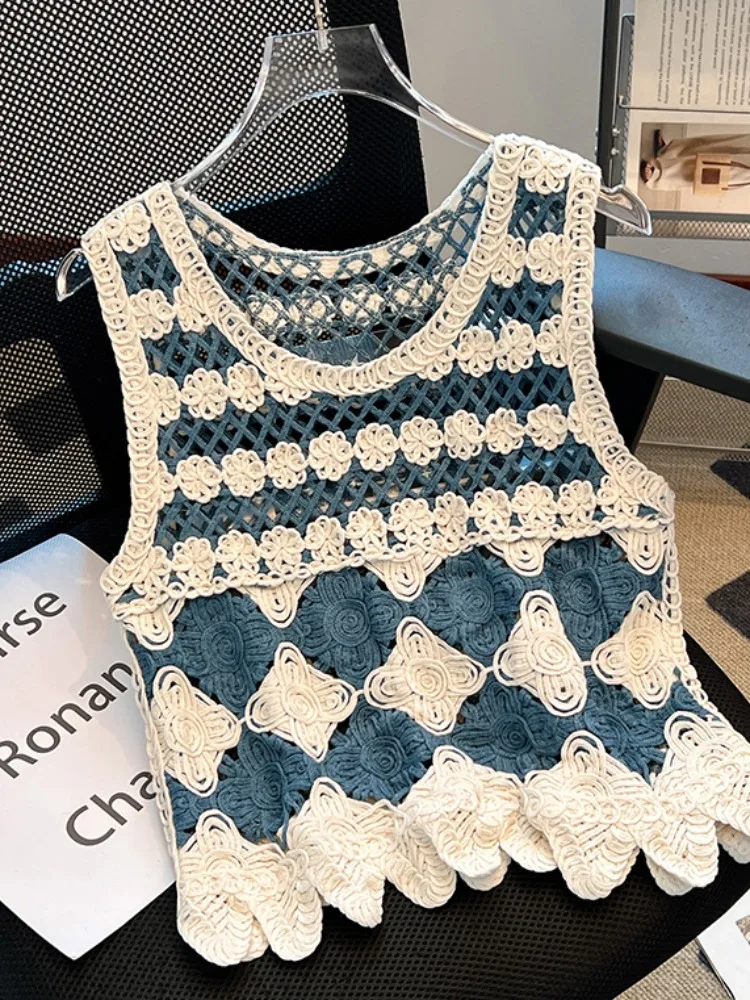 Korean Sle ort Svel Hollow out Knitted Tank Top Women's Summer Casual Faion Design Self-Kee Recommendation