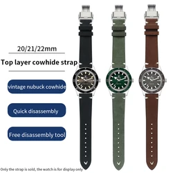 Vintage Nubuck Leather Strap for Rado Captain Cook Rolex Seiko Certina Watch Bracelet 20/21/22mmblack Army Green Darkbrown belt